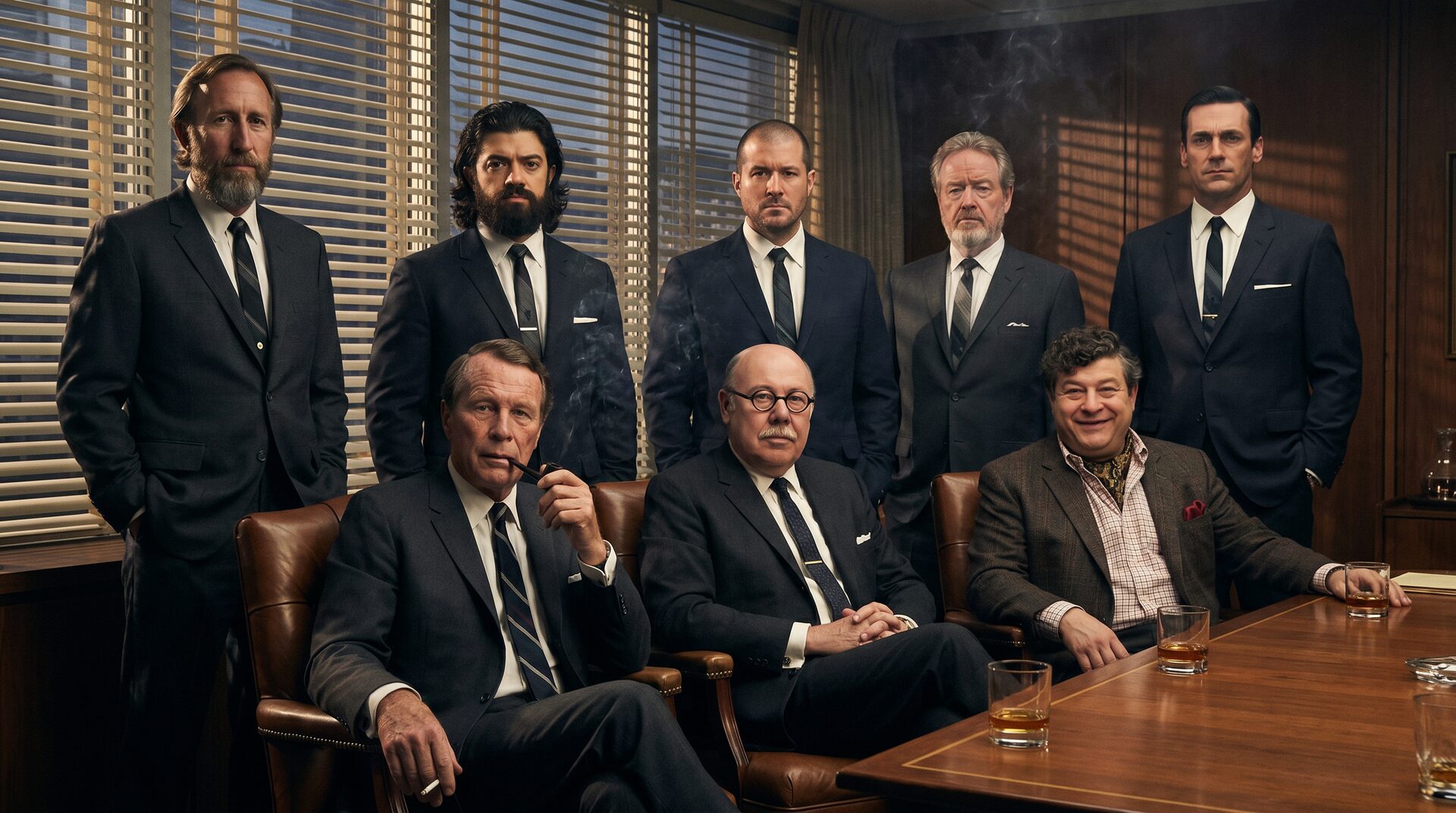 The Mad Men crew, gathered in a Sterling Cooper boardroom